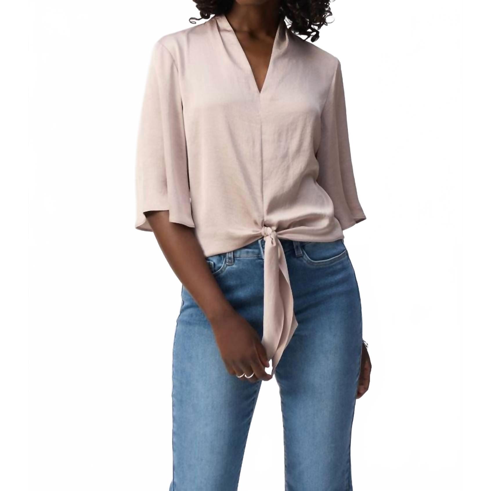 New Joseph Ribkoff Satin V-Neck Top With Front Tie In Beige